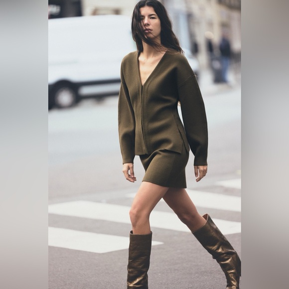 ZARA Khaite Vibes 2-Piece Balloon Sleeve Cardigan Sweater & Skirt Outfit Set - Picture 11 of 16